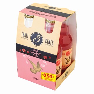 THREE CENTS | Αναψυκτικό Pink Grapefruit Soda 4x200ml Έκπτ. 0.50Ε
