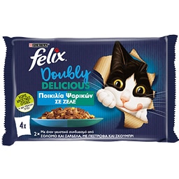 FELIX | Γατοτροφή AGAIL Doubly Delicious Ψαρικά σε Ζελέ 4x85g