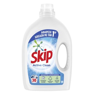 SKIP | Υγρό Απορρυπαντικό Πλυντηρίου Ρούχων Active Clean 30 Μεζούρες 1+1 Δώρο