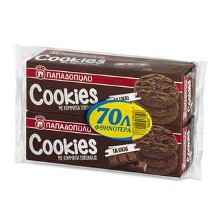 ΠΑΠΑΔΟΠΟΥΛΟΥ | CLASSIC COOKIES | COOKIES ΜΕ ΚΟΜΜΑΤΑΚΙΑ ΣΟΚΟΛΑΤΑΣ 2 Χ 180 GR -0.70E