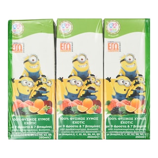 KIDS VALLEY | Φυσικός Χυμός Minions Exotic 9 Φρούτα 250ml 4+2 Δώρο