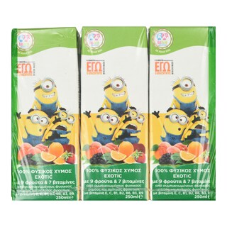 KIDS VALLEY | Φυσικός Χυμός Minions Exotic 9 Φρούτα 250ml 4+2 Δώρο