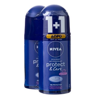 NIVEA | Αποσμητικό Roll On Protect & Care 1+1 Δώρο 50ml