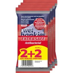 WET HANKIES | Αντιβακτηριδιακά Μαντηλάκια Extra Safe 4x12 Τεμάχια