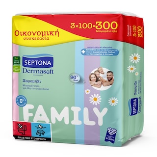 SEPTONA | Μωρομάντηλα Dermasoft Family Χαμομήλι 3x100 Τεμάχια