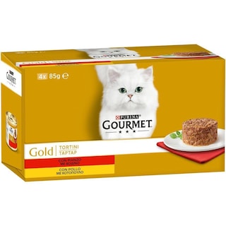 GOURMET | Γατοτροφή Gold Tartar Βοδινό Κοτόπουλο 4X85 gr