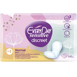 EVERY DAY | Σερβιέτες Ακράτειας Sensitive Discreet Normal 10 Τεμάχια