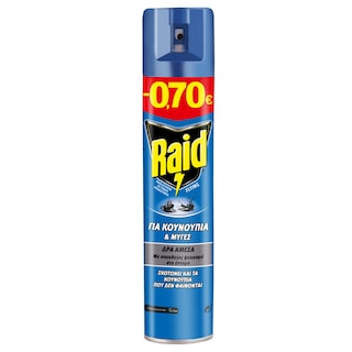 RAID | Εντομοκτόνο Spray Κουνούπια & Μύγες 300ml Έκπτωση 0.70Ε
