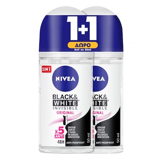 NIVEA | Αποσμητικό Roll On Black & White Invisible 50ml 1+1 Δώρο