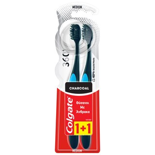 COLGATE | Οδοντόβουρτσα 360 Black Μέτρια 2 Τεμάχια 1+1 Δώρο