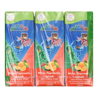 KIDS VALLEY | Φυσικός Χυμός PJ Masks Μήλο Πορτοκάλι Αχλάδι 250ml 4+2 Δώρο