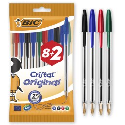 Στυλό Cristal Original 1.0mm Διάφορα Χρώματα 8+2 Τεμάχια
