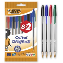 BIC | Στυλό Cristal Original 1.0mm Διάφορα Χρώματα 8+2 Τεμάχια