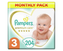 PAMPERS | Πάνες Μωρού Premium Care Νο3 Αποκλειστικά Online 204 Τεμάχια