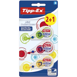 TIPPEX | Διορθωτική Ταινία Mini Pocket Mouse Διάφορα Χρώματα 3 Τεμάχια (2+1 Δώρο)