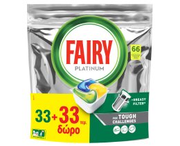 FAIRY | Κάψουλες Πλυντηρίου Πιάτων All in 1 Platinum Λεμόνι 33+33 Τεμάχια Δώρο