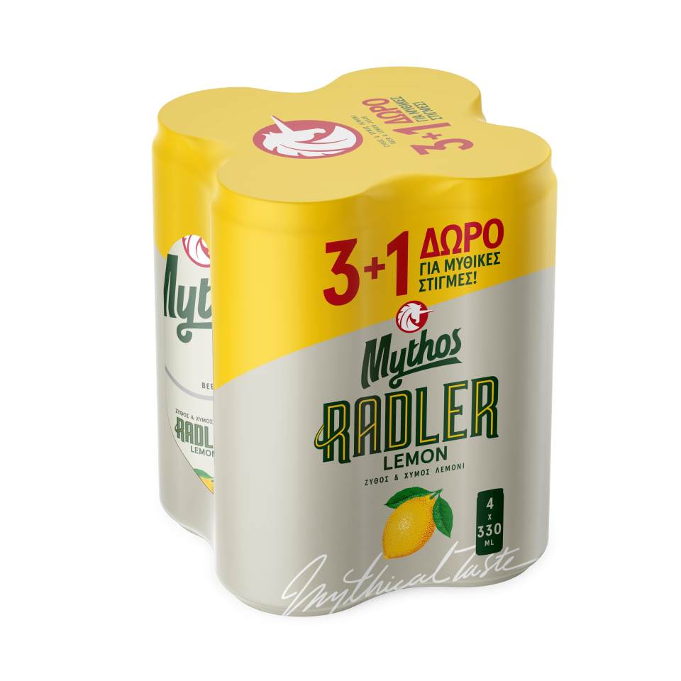 MYTHOS Μπύρα Radler Λεμόνι Κουτί 4x330ml 3+1 Δώρο