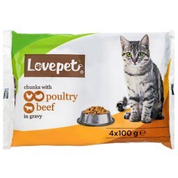 LOVEPET | Γατοτροφή Πουλερικά και Βοδινό 4x100g