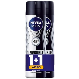 NIVEA | Αποσμητικό Spray Men Black & White Invisible 150ml 1+1 Δώρο