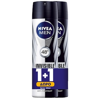 NIVEA | Αποσμητικό Spray Men Black & White Invisible 150ml 1+1 Δώρο