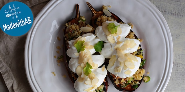 Μελιτζάνες ψητές με πλιγούρι και γιαούρτι