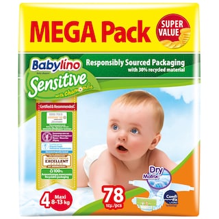 BABYLINO | Πάνες Μωρού Sensitive Χαμομήλι Νο4 78 Τεμάχια