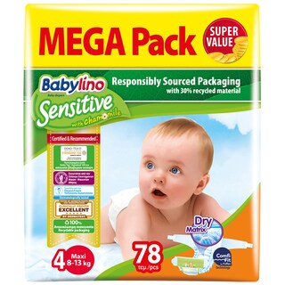 BABYLINO | Πάνες Μωρού Sensitive Χαμομήλι Νο4 78 Τεμάχια
