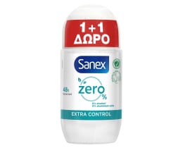 SANEX | Αποσμητικό Roll On Zero% Extra Control 50ml 1+1 Δώρο