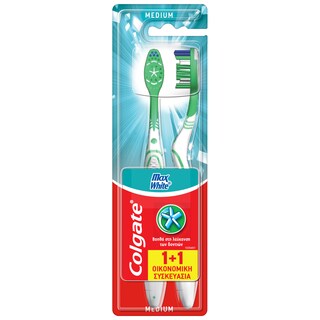 COLGATE | MAX WHITE | Οδοντόβουρτσα Max White Μέτρια 2 Τεμάχια 1+1 Δώρο
