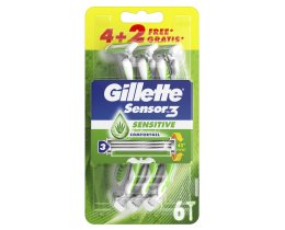 GILLETTE | Ξυριστική Μηχανή Μιας Χρήσης Sensor 3 Sensitive 4+2 Τεμάχια Δώρο 6 Τεμάχια