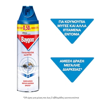 BAYGON | Εντομοκτόνο Spray Κουνούπια & Μύγες 400ml Έκπτωση 0.50E