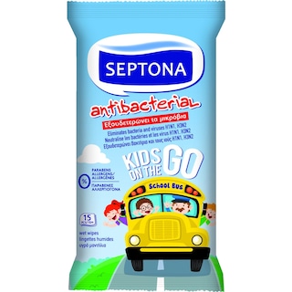 SEPTONA | Αντιβακτηριδιακά Μαντηλάκια Kids on The Go 15 Τεμάχια
