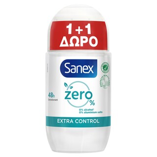 SANEX | Αποσμητικό Roll On Zero% Extra Control 50ml 1+1 Δώρο