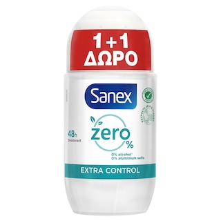 SANEX | Αποσμητικό Roll On Zero% Extra Control 50ml 1+1 Δώρο