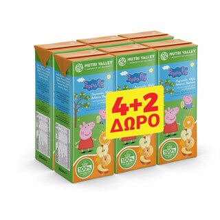PEPPA PIG | Φυσικός Χυμός Πορτοκάλι Μήλο Ροδάκινο Βερίκοκο 250ml 4+2 Δώρο