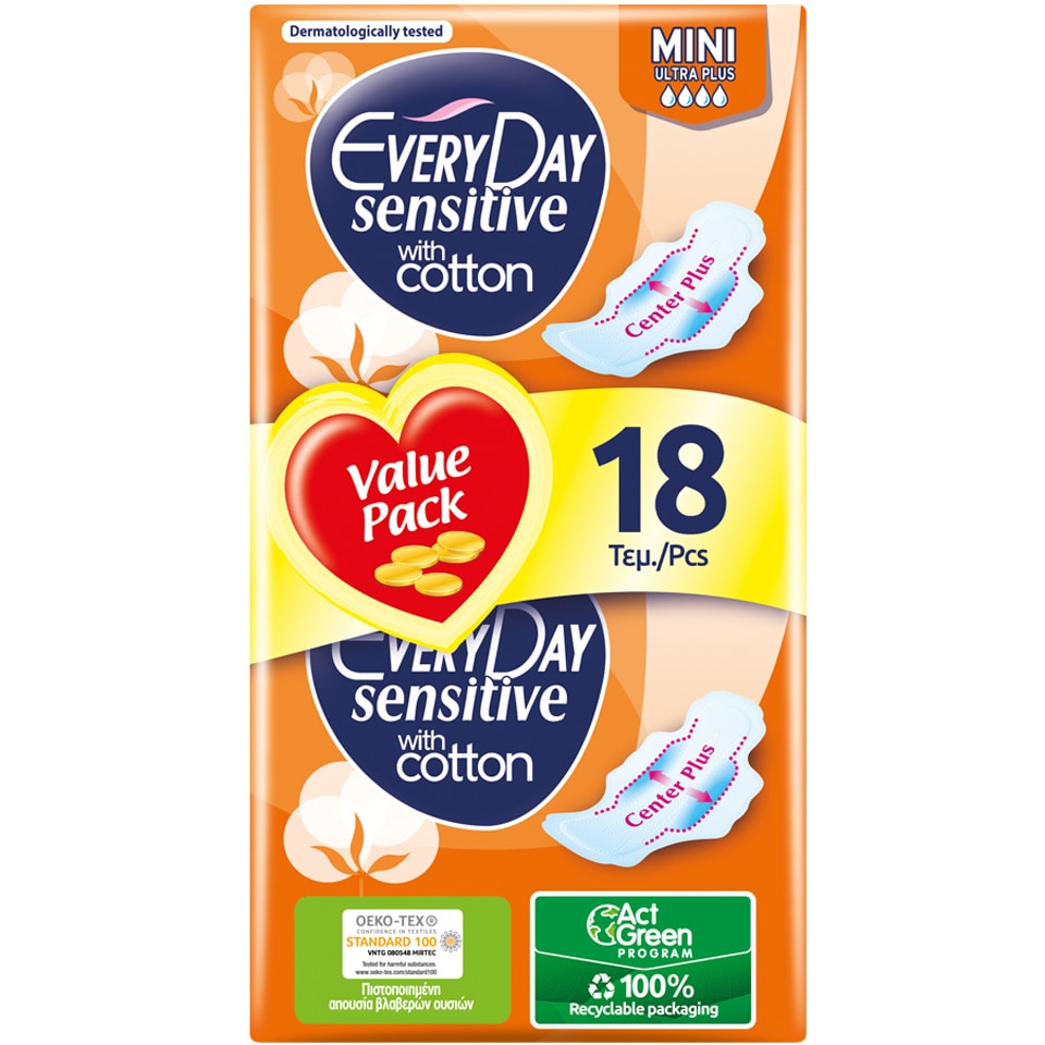 Σερβιέτες Sensitive Cotton Ultra Plus Mini Economy 18 Τεμάχια