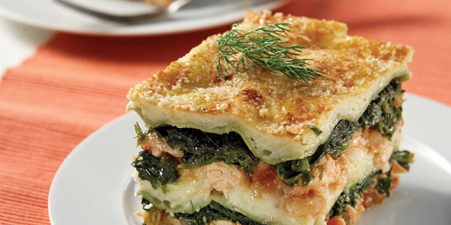 Λαζάνια με φρέσκο και καπνιστό σολομό