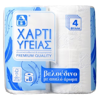 ΑΒ | Χαρτί Υγείας 4 Φύλλα με Aπαλό Άρωμα 8 Τεμάχια