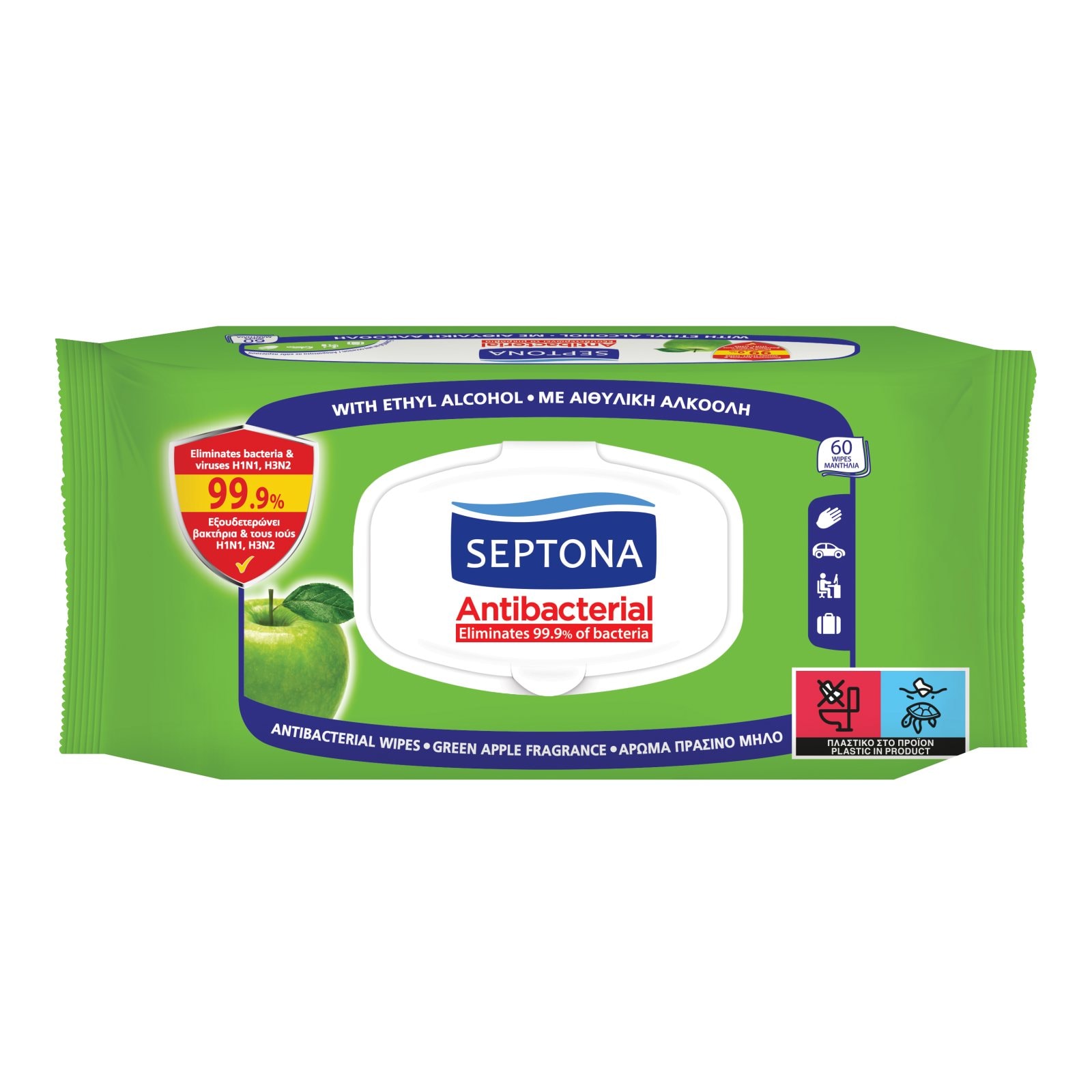 Αντιβακτηριδιακά Μαντηλάκια Πράσινο Μήλο 60 Τεμάχια