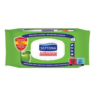 SEPTONA | Αντιβακτηριδιακά Μαντηλάκια Πράσινο Μήλο 60 Τεμάχια