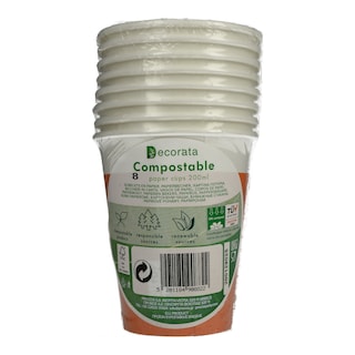 DECORATA | Ποτήρια Βιοδιασπώμενα Πορτοκαλί 8 Τεμάχια