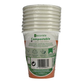 DECORATA | Ποτήρια Βιοδιασπώμενα Πορτοκαλί 8 Τεμάχια