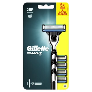 GILLETTE | Ξυριστική Μηχανή Mach3 Λαβή + 5 Ανταλλακτικά 1 Τεμάχιο