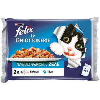 FELIX | Γατοτροφή Σολομός και Τόνος σε Ζελέ 4x100g