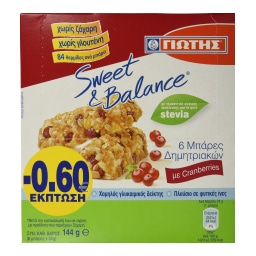 SWEET & BALANCE | Μπάρες Δημητριακών Κράνμπερι 6 X 24gr (-0.60E)