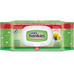 WET HANKIES | Αντιβακτηριδιακά Μαντηλάκια Clean & Refresh Lemon 72 Τεμάχια