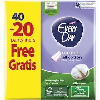 EVERY DAY | PANTYLINERS ALL COTTON NORMAL ECOΝΟΜΥ 60PCS 40+20FREE