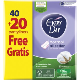 EVERY DAY | PANTYLINERS ALL COTTON NORMAL ECOΝΟΜΥ 60PCS 40+20FREE