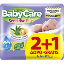 BABY CARE | Μωρομάντηλα Sensitive Plus 54 Τεμάχια 2+1 Δώρο