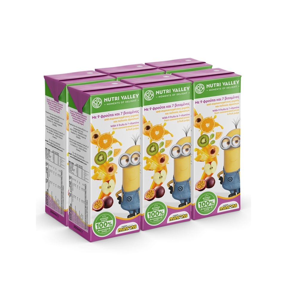 NUTRI VALLEY Φυσικός Χυμός Minions Exotic 9 Φρούτα 6x250ml